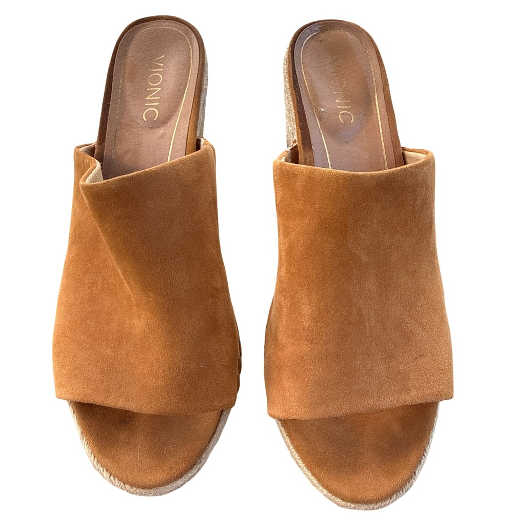 Vionic Tulum Kadyn Espadrille Wedge Sandals Womens 10 Caramel Suede Slide
